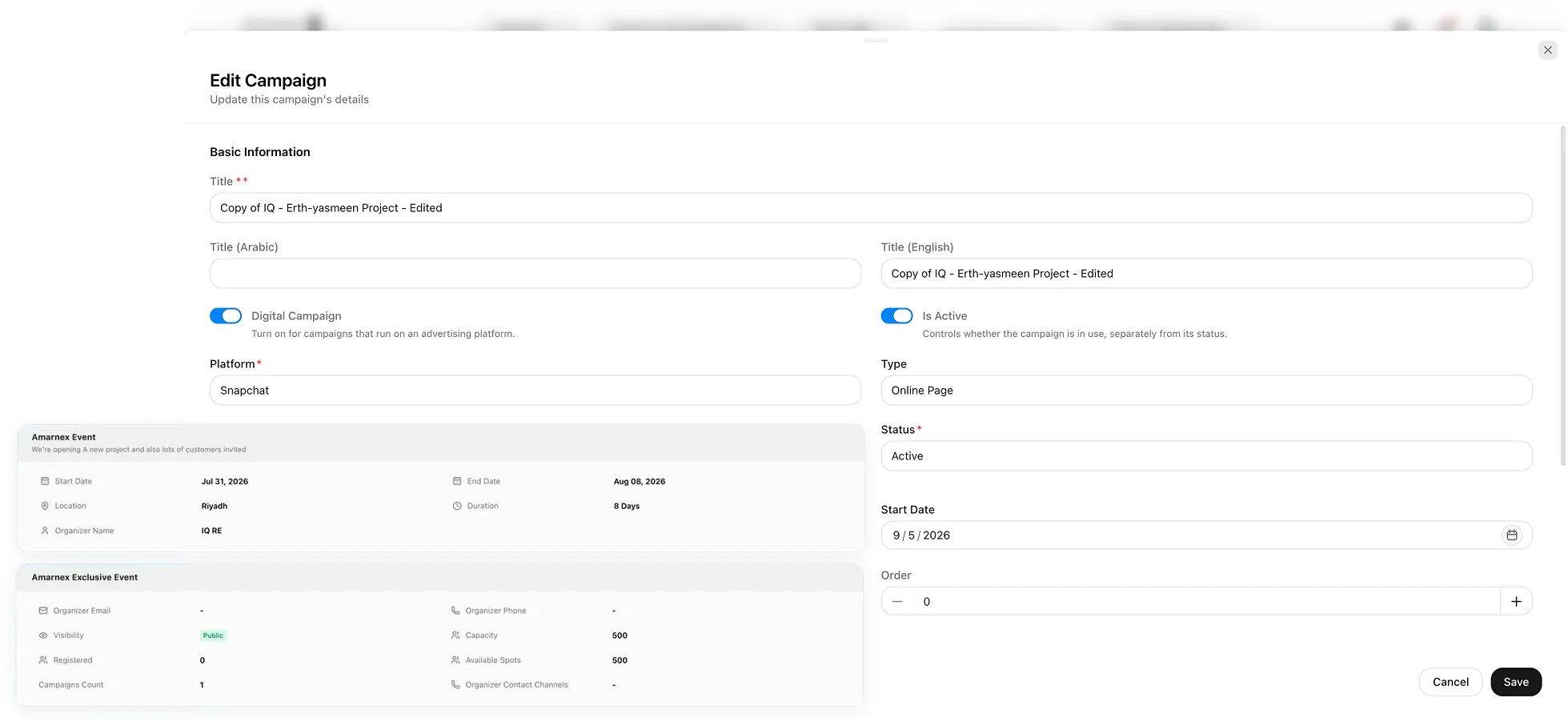 Edit campaign form